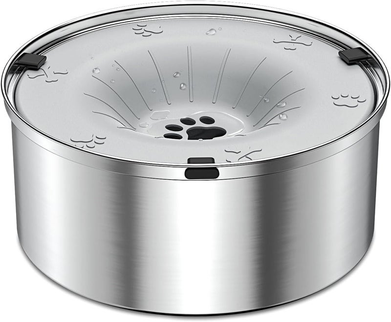 SCHITEC Dog Water Bowl No Spill 1.2L/40oz Slow Drinking Anti-Splash Stainless Steel Dog Bowl with Floating Disk, Spill Proof Pet Travel Water Dispenser for Sloppy Messy Drinkers(Light Gray) - Image 1
